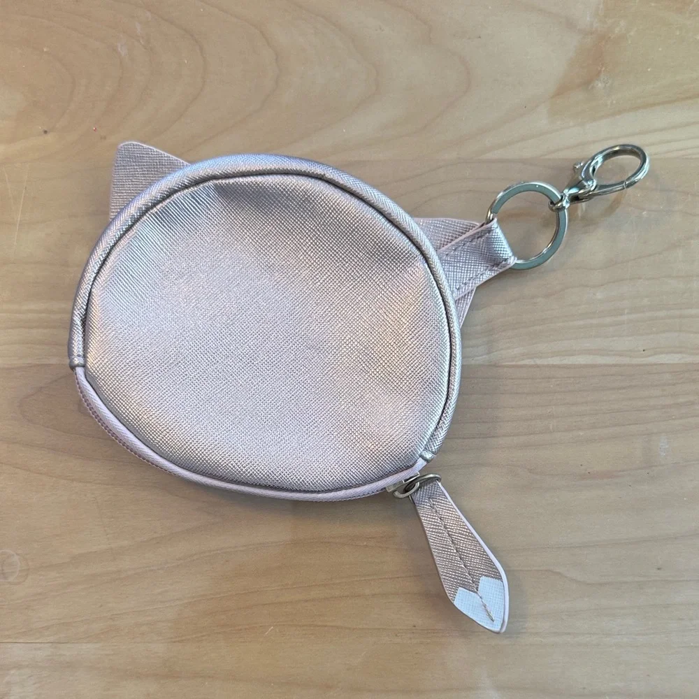 CLAIRES Fox Coin Purse Clip Wallet - Rose Gold and White